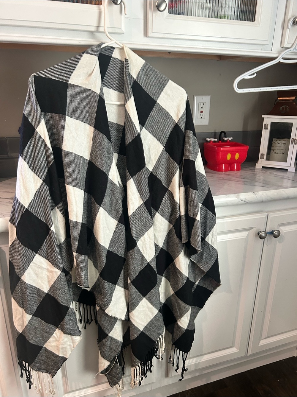 Black and Cream Buffalo Plaid Cape Wrap